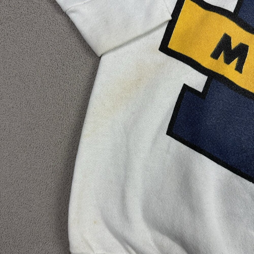 Tultex Vintage White and Navy Michigan Wolverines Sweatshirt Large - Picture 3 of 7